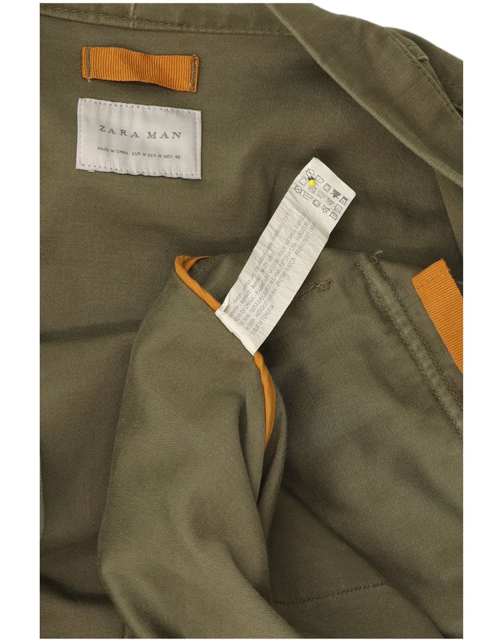 Jaqueta Zara Mens Open Blazer UK 38 Algodão Verde Médio