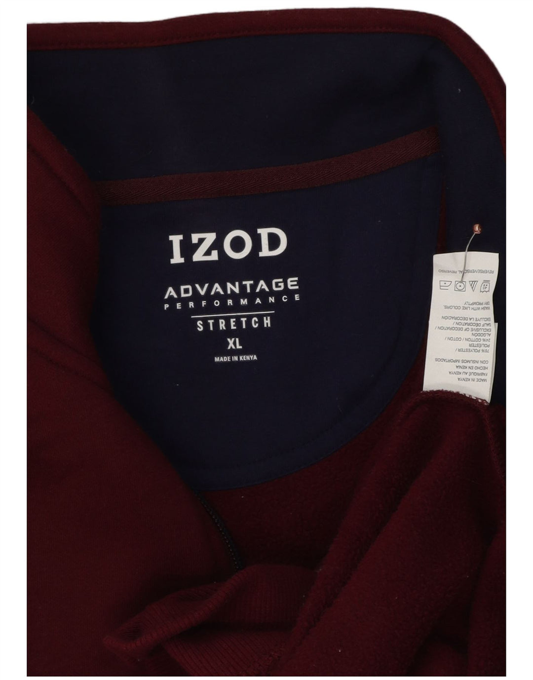 Suéter masculino IZOD com zíper e gola XL poliéster Borgonha