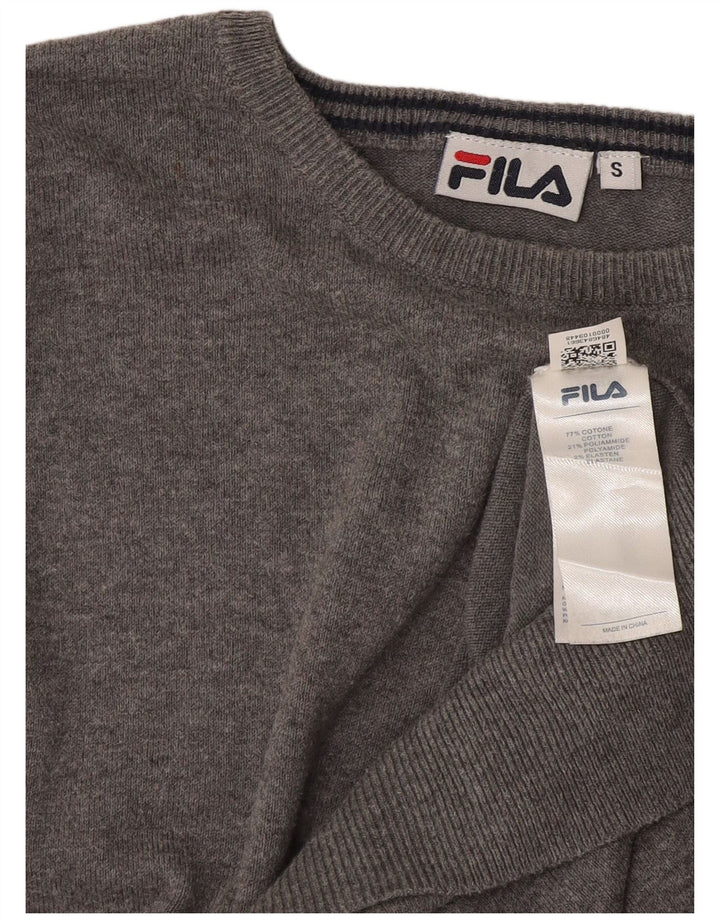 Suéter masculino Fila com gola canoa pequeno algodão cinza