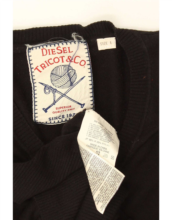 Suéter masculino diesel com decote em V grande algodão preto