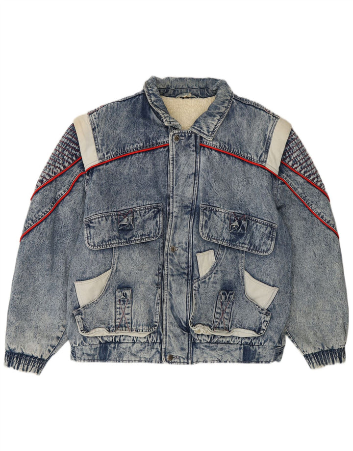 Jaqueta jeans masculina sherpa vintage IT 48/50 algodão colorblock azul médio