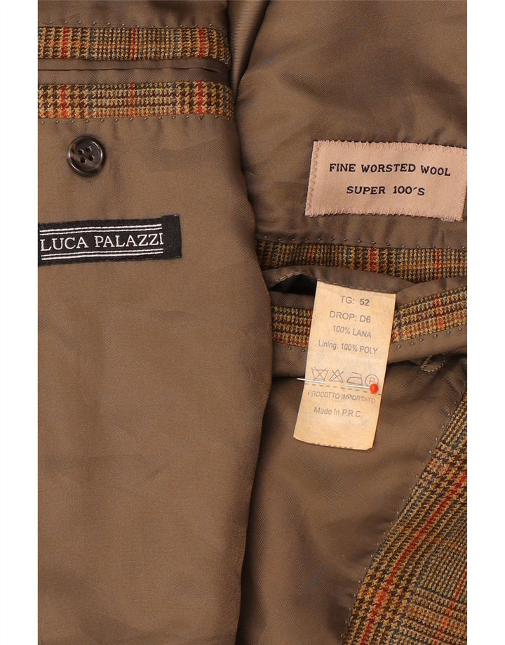 Jaqueta blazer masculina vintage com 3 botões IT 52 XL marrom xadrez lã