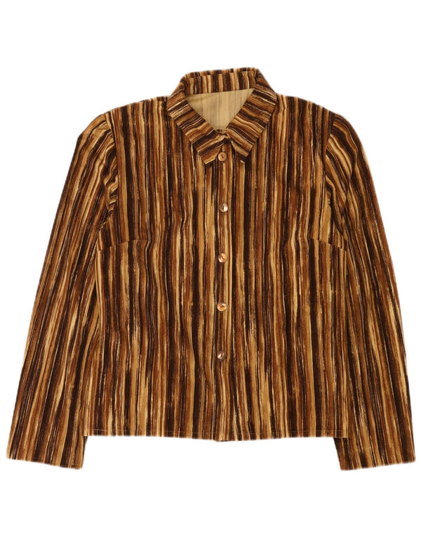 Camisa feminina vintage UK 12 listrada marrom média