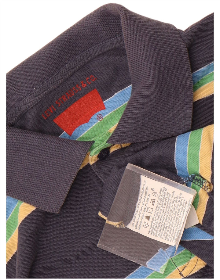 Camisa polo masculina de manga comprida Levi's de algodão listrado azul marinho médio