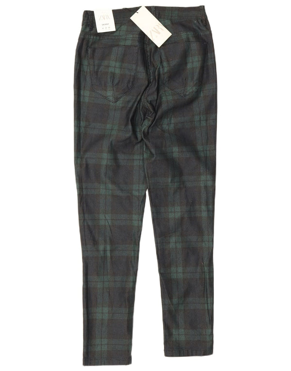 Zara Calça masculina skinny casual UE 38 pequena W30 L26 algodão xadrez verde