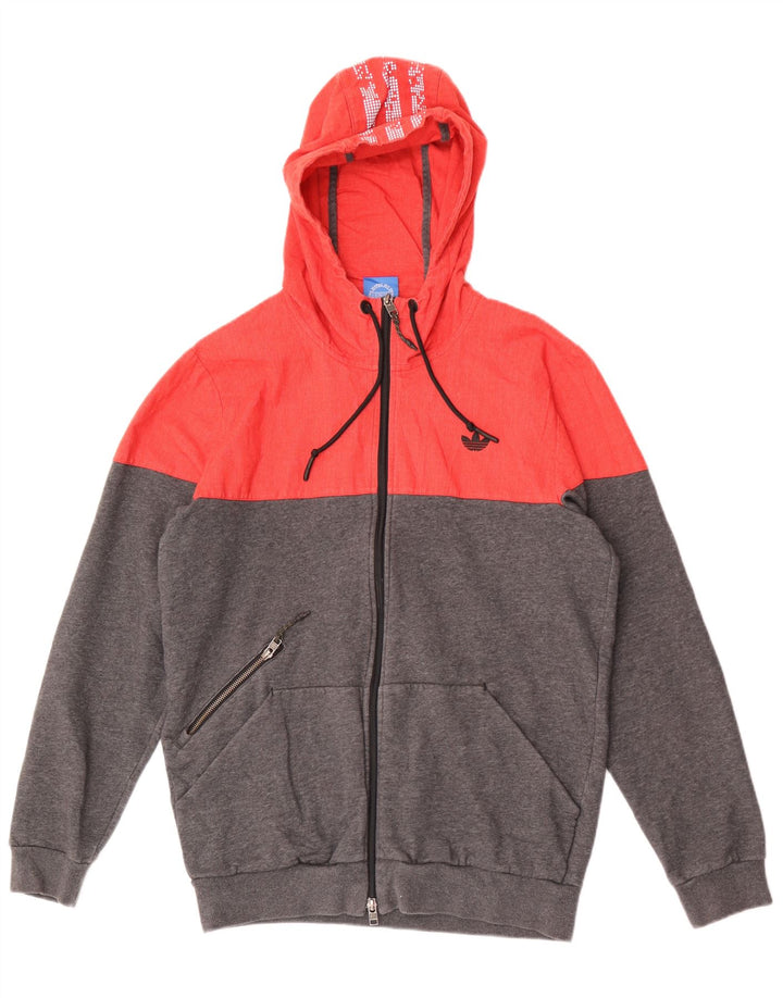 Suéter masculino Adidas com capuz e zíper cinza médio algodão colorblock