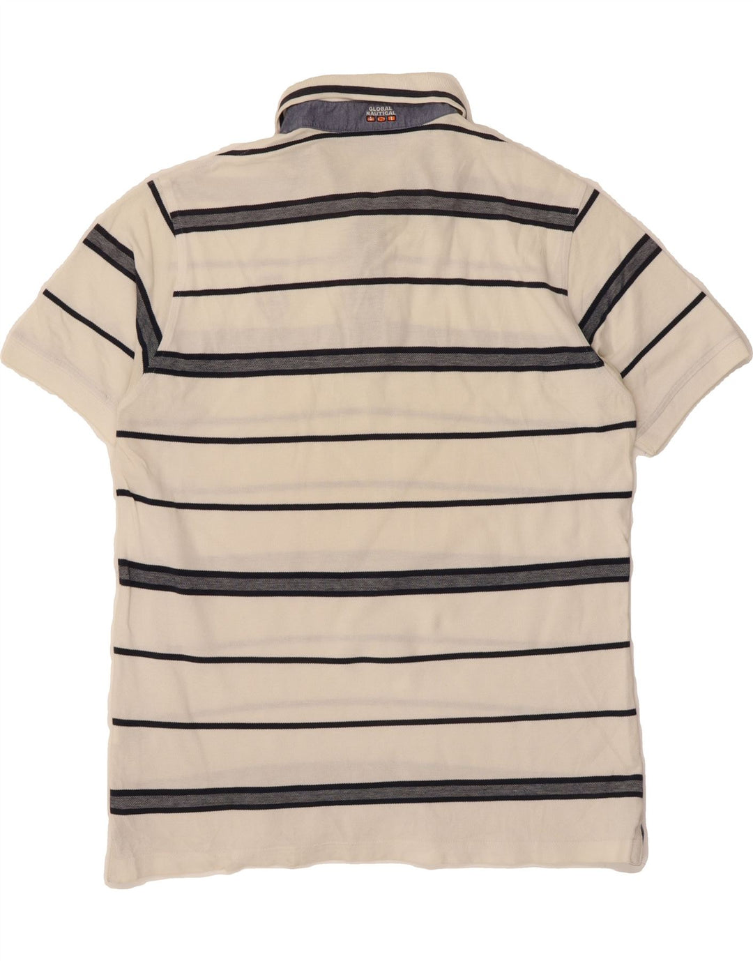 NAVIGARE Mens Polo Shirt 2XL White Striped Cotton Vintage Navigare and Second-Hand Navigare from Messina Hembry 
