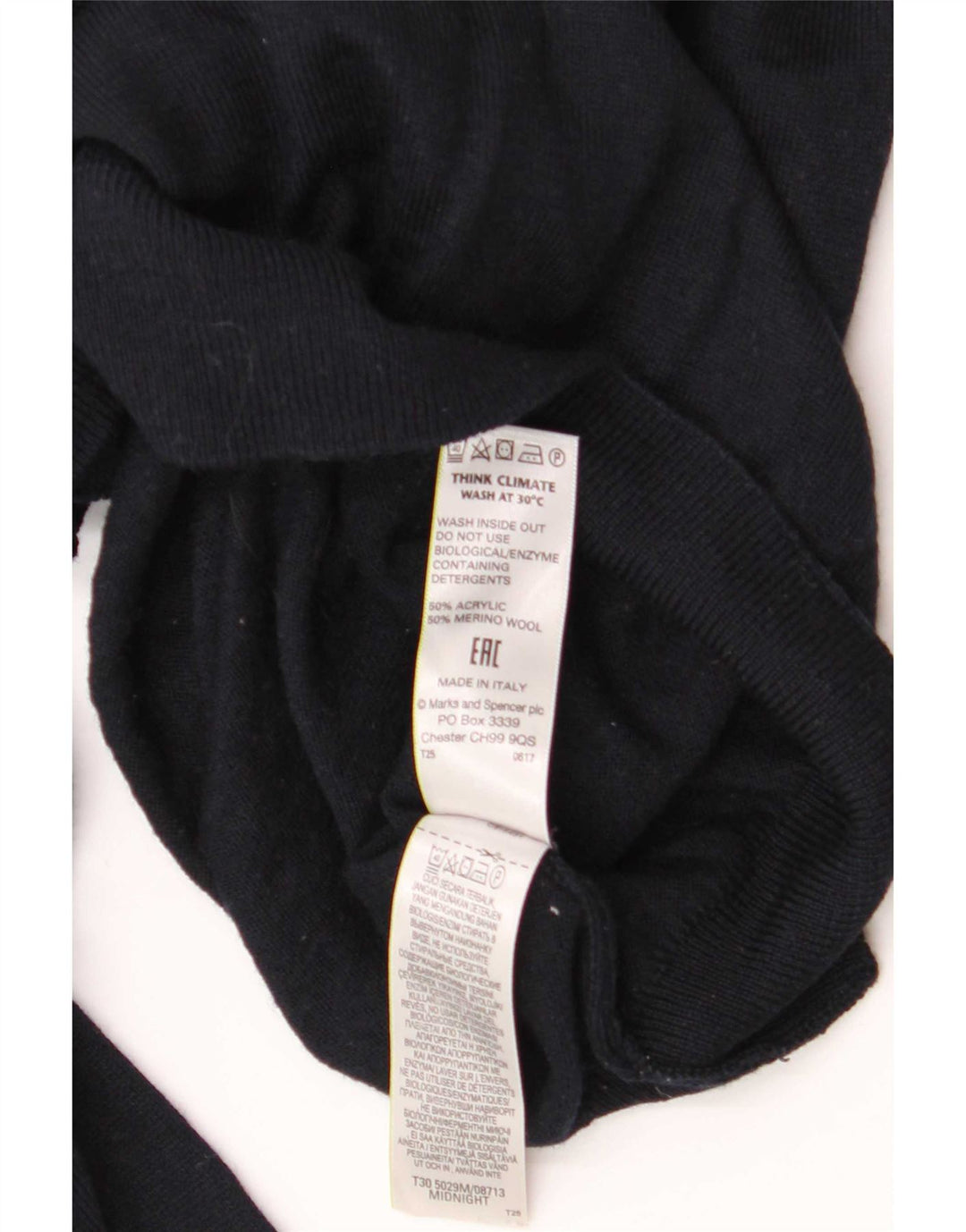 Suéter masculino Marks & Spencer com gola redonda grande acrílico azul marinho