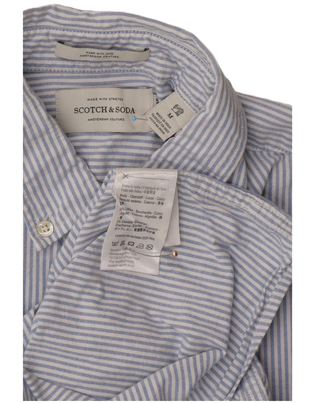 Camisa masculina SCOTCH & SODA de algodão listrado azul médio