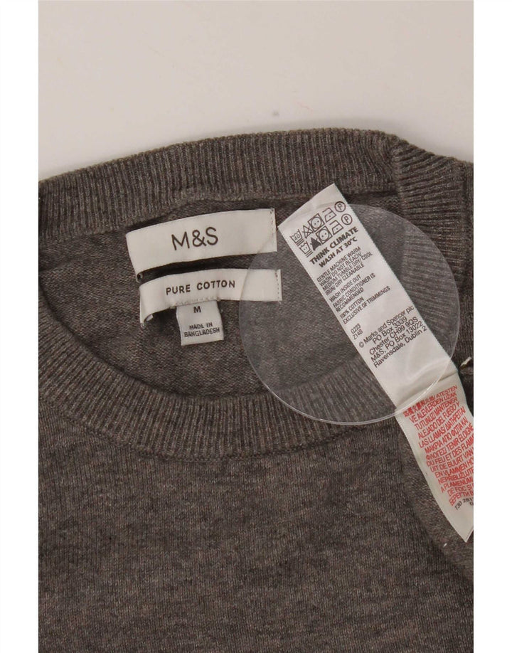 Suéter masculino Marks & Spencer com gola redonda e algodão cinza médio