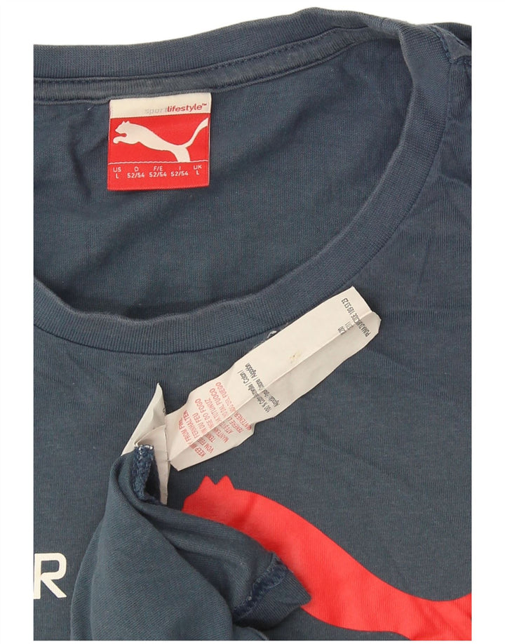 Puma Mens Graphic T-Shirt Top Grande Algodão Azul