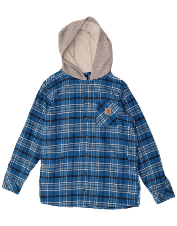 Camisa de flanela com capuz para meninos CARHARTT 15-16 anos XL algodão xadrez azul