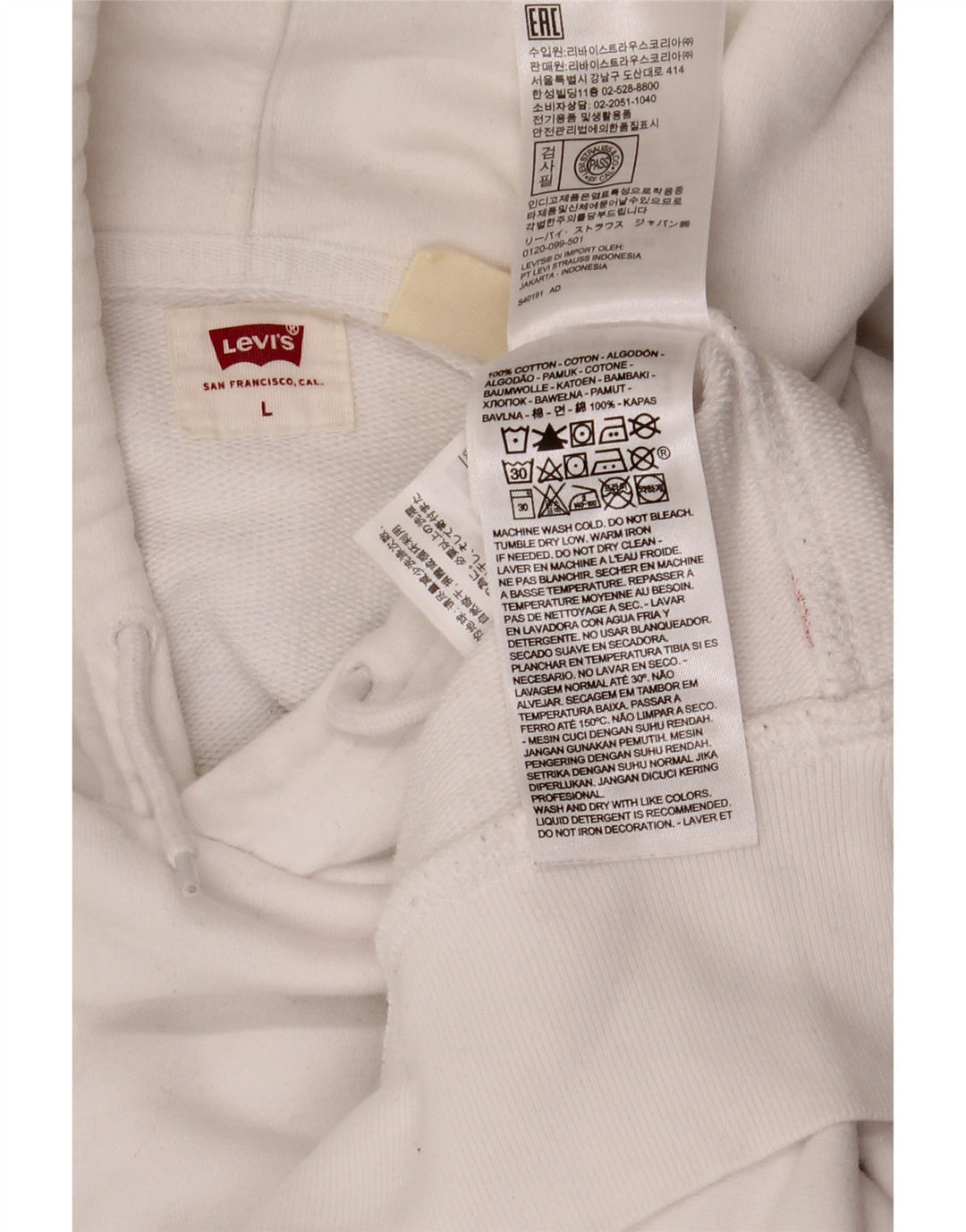 Suéter com capuz gráfico masculino LEVI'S grande algodão branco