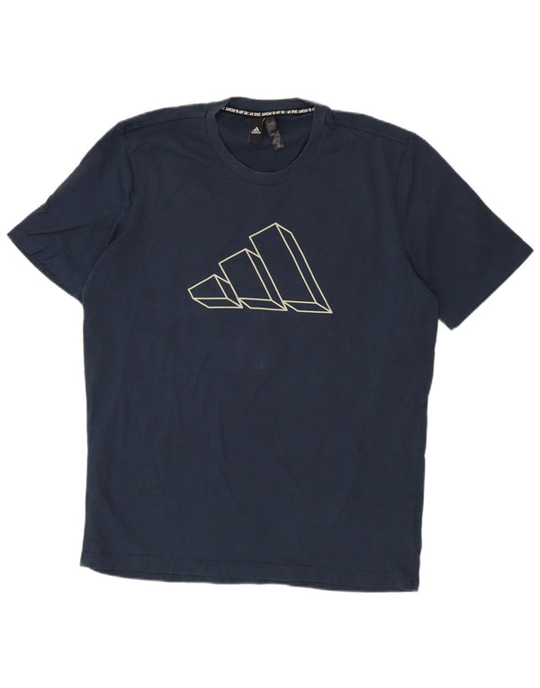 Adidas Mens Graphic T-Shirt Top Grande Algodão Azul Marinho