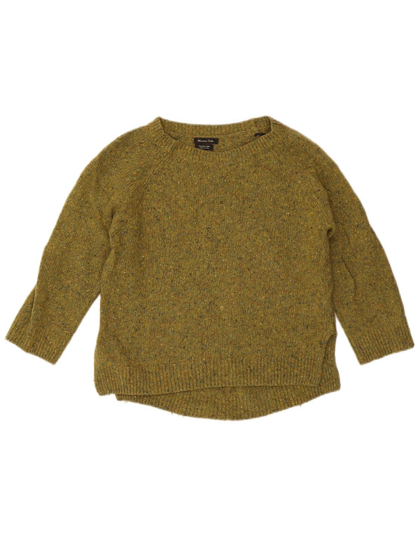 Suéter feminino Massimo Dutti com gola canoa Reino Unido 10 pequeno cáqui salpicado