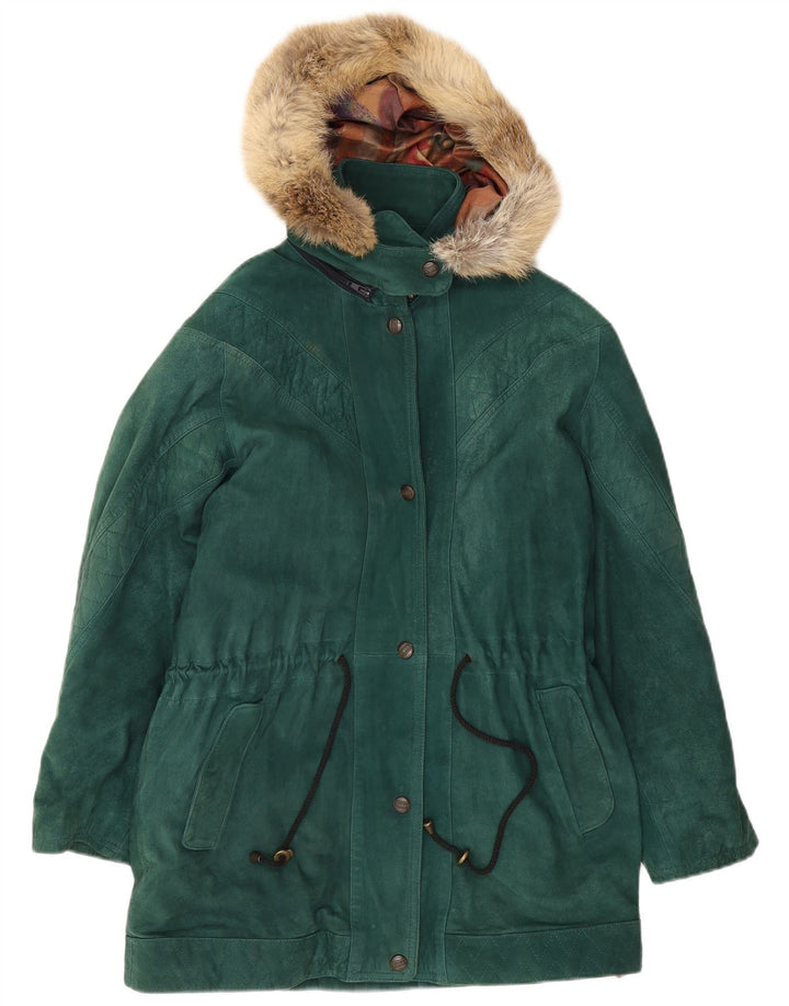 Jaqueta Parka de grandes dimensões em camurça feminina vintage IT 40 couro verde pequeno