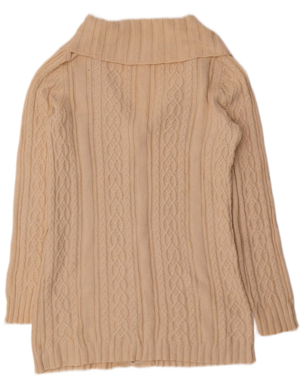 Suéter cardigã feminino Eddie Bauer com palangre Reino Unido 10 algodão bege pequeno
