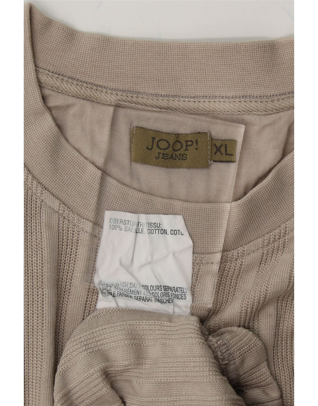 JOOP Mens T-Shirt Top XL Beige Striped Cotton Vintage Joop and Second-Hand Joop from Messina Hembry 