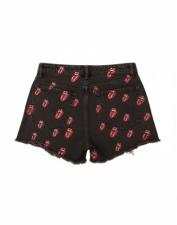 Shorts jeans feminino Zara com estampa gráfica desgastada UE 40 médio W30 preto