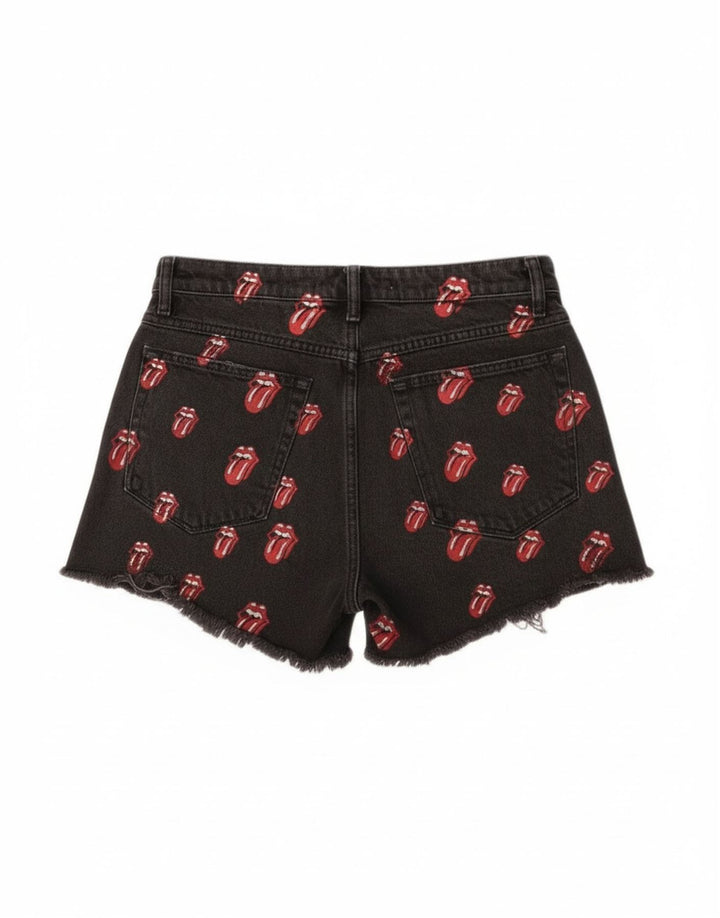 Shorts jeans feminino Zara com estampa gráfica desgastada UE 40 médio W30 preto