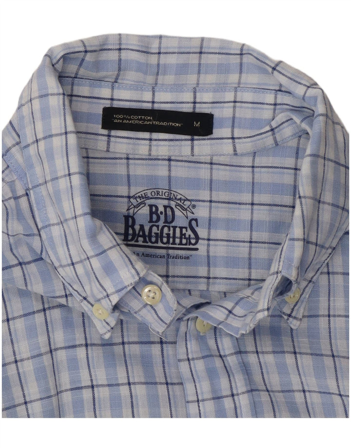 B. D. Camisa masculina Baggies de algodão xadrez azul médio