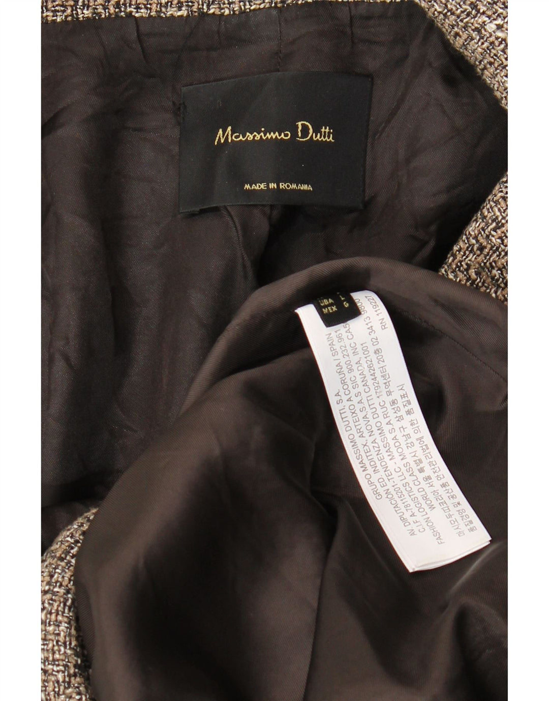 Casaco feminino Massimo Dutti com peito duplo Reino Unido 16 grande espinha de peixe cinza