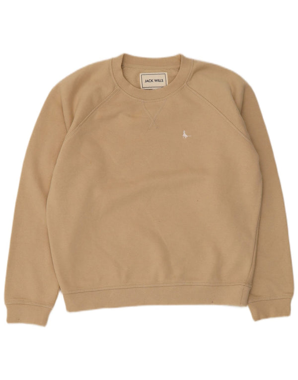 Jack Wills moletom feminino oversized jumper UK 8 pequeno algodão bege