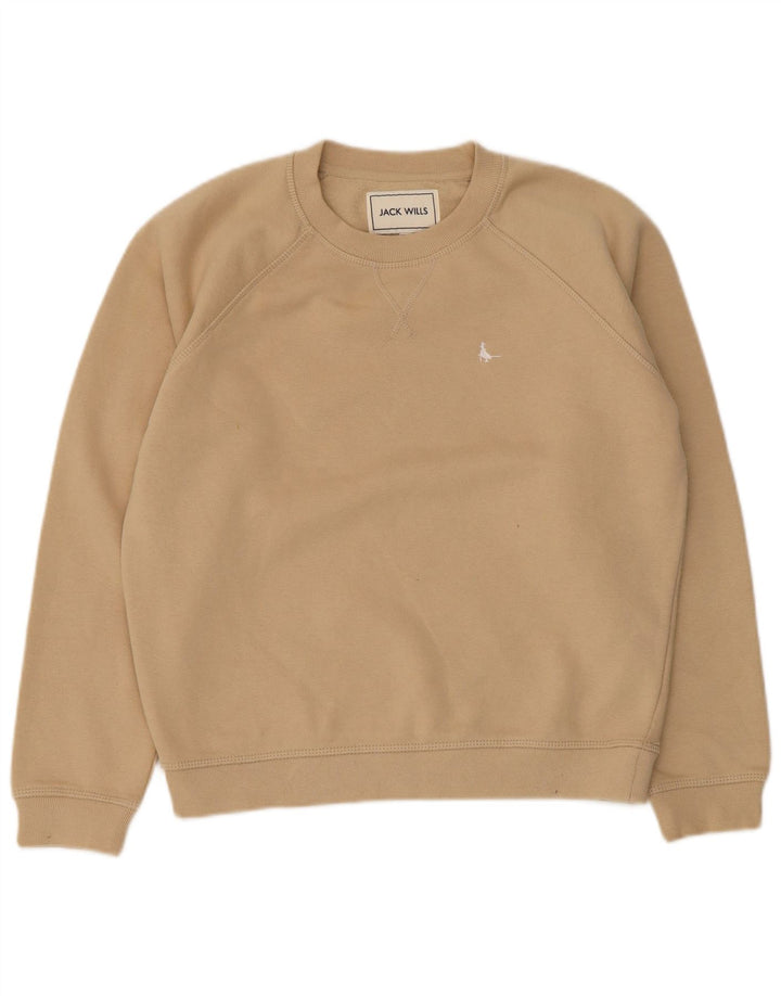 Jack Wills moletom feminino oversized jumper UK 8 pequeno algodão bege