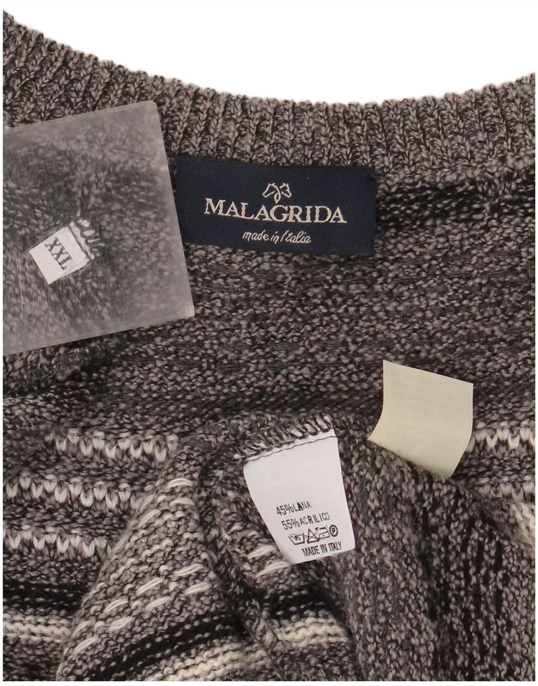 Suéter masculino Malagrida com gola canoa 2XL lã listrada cinza