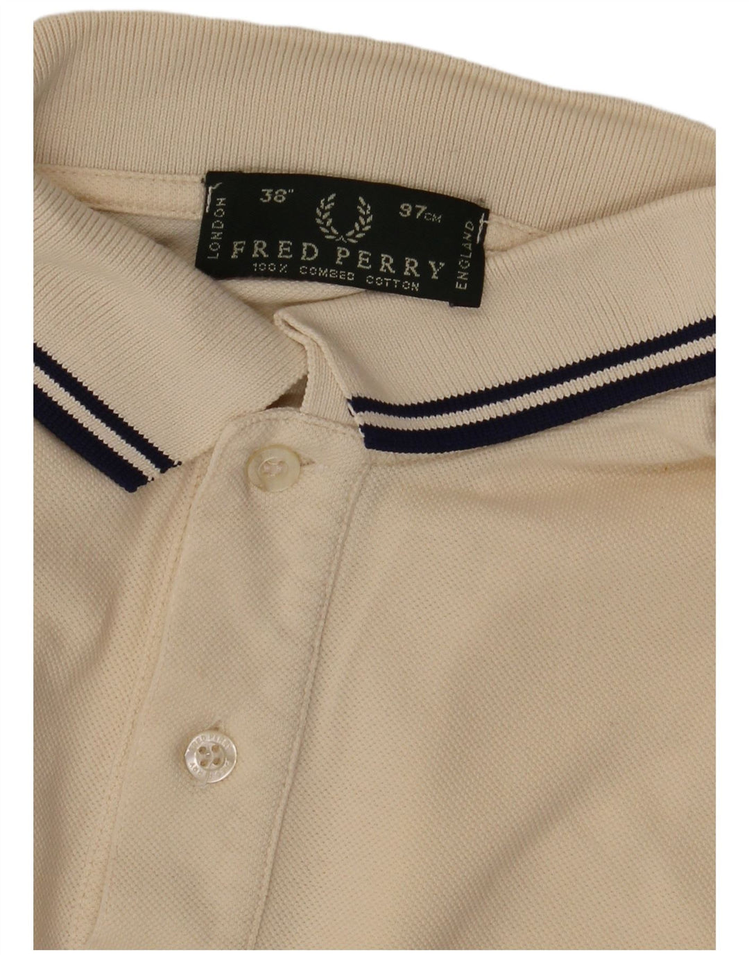 Camisa polo masculina Fred Perry pequena algodão bege