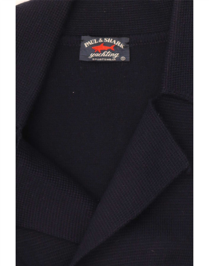 Suéter cardigã masculino Paul & Shark com peito duplo de lã azul marinho médio
