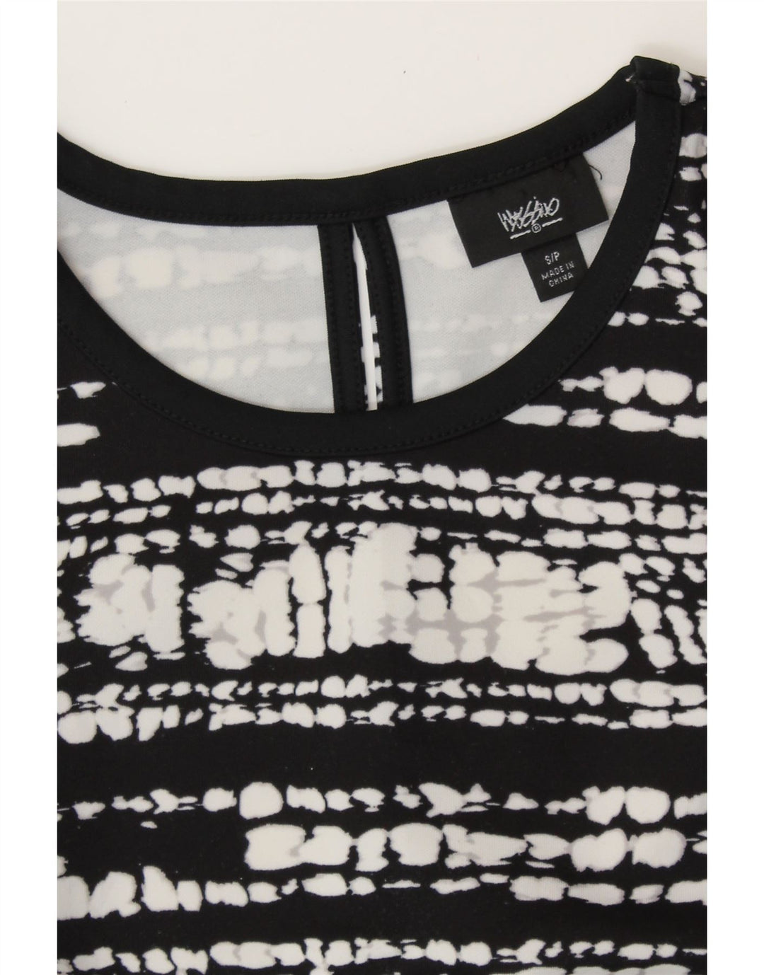 Vestido feminino MOSSIMO sem mangas evasê UK 10 pequeno preto manchado