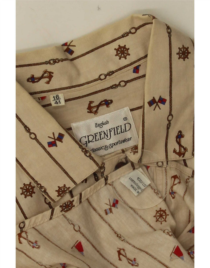 Greenfield Mens Abstract Pattern Pulôver Camisa Tamanho 41 16 Grande Bege