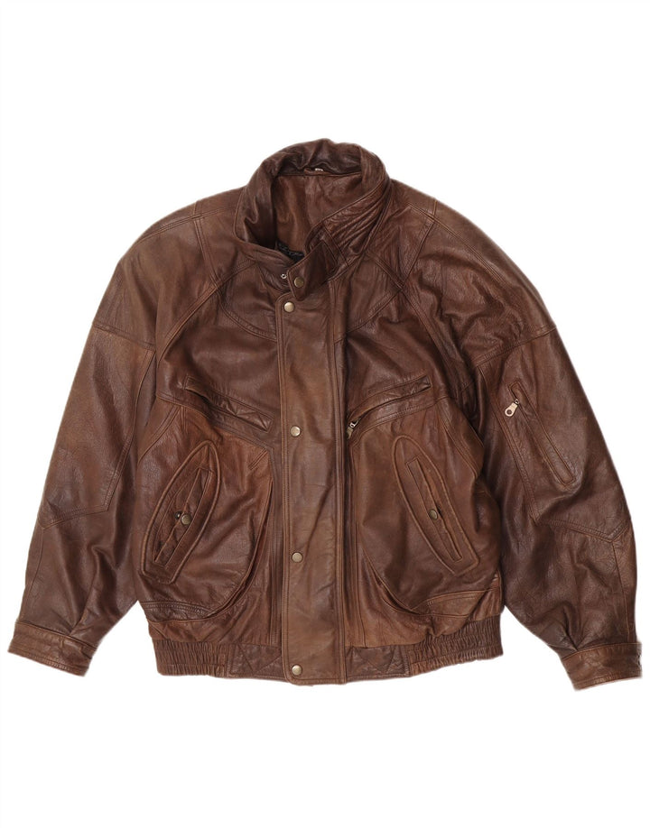 Jaqueta de couro bomber masculina vintage IT 54 2XL couro marrom