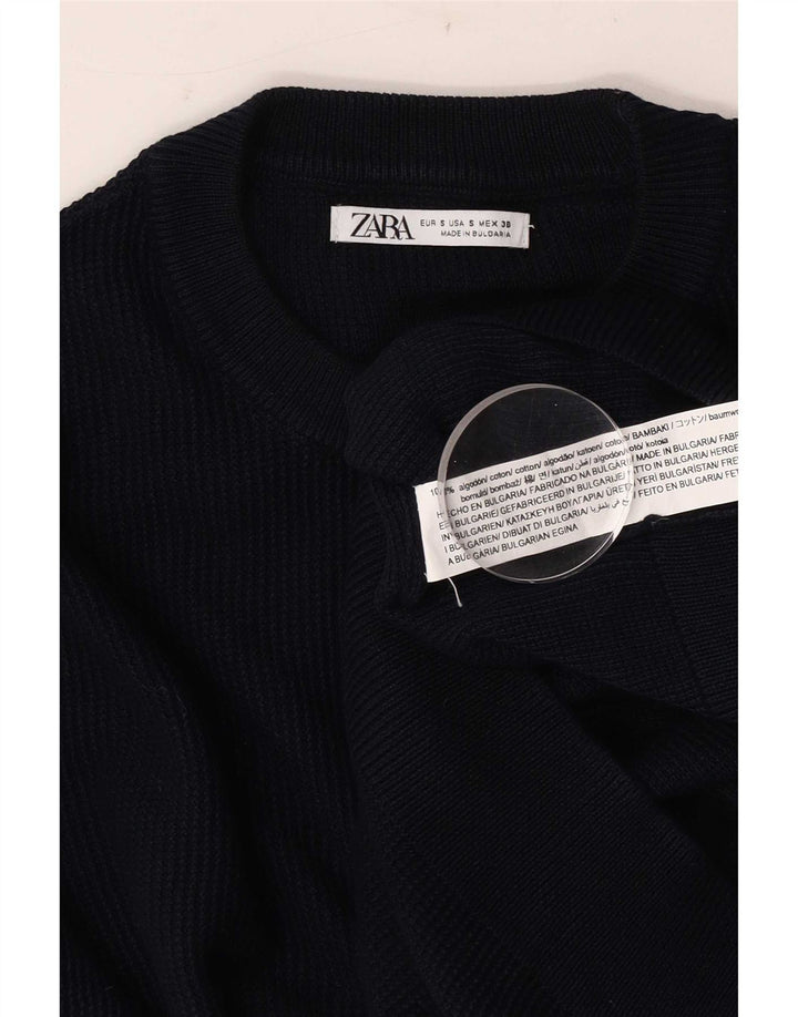 Zara Suéter masculino com gola redonda pequeno algodão azul marinho