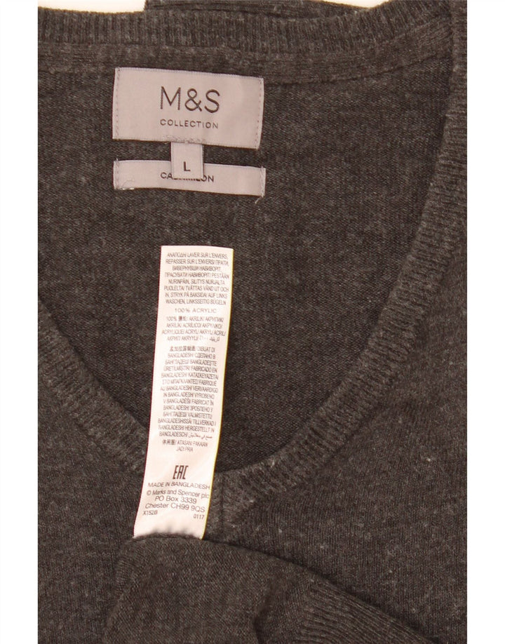 Suéter masculino Marks & Spencer com decote em V grande acrílico cinza
