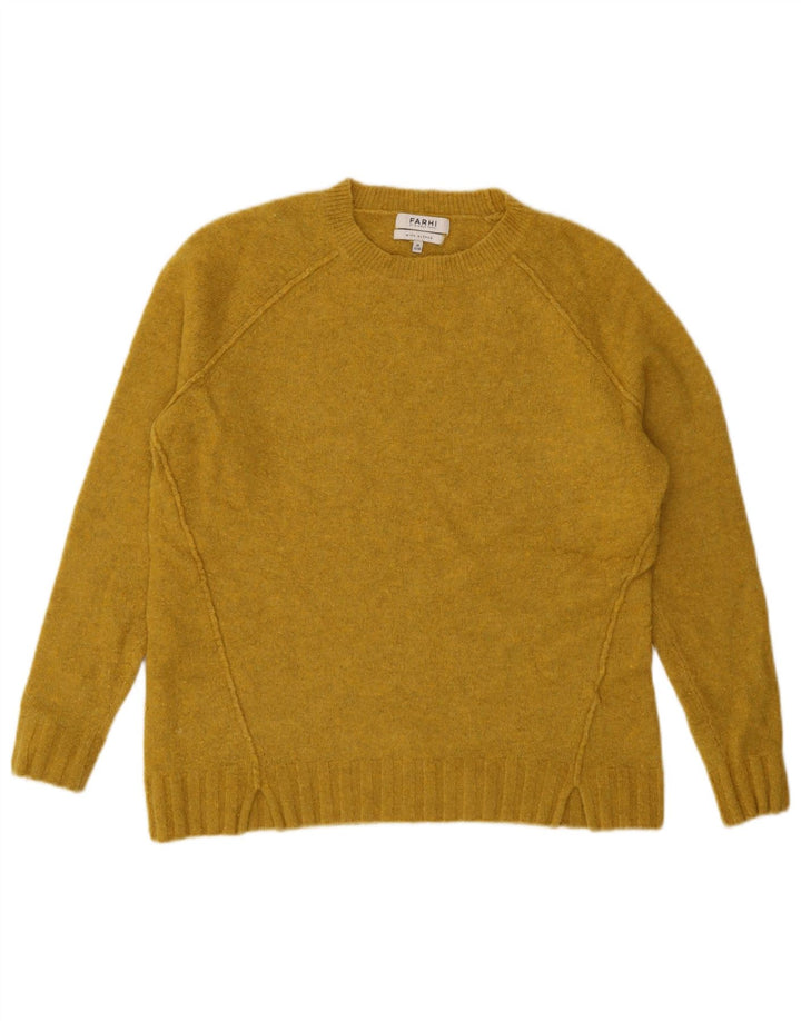 Suéter feminino Farhi com gola redonda Reino Unido 12 nylon amarelo médio