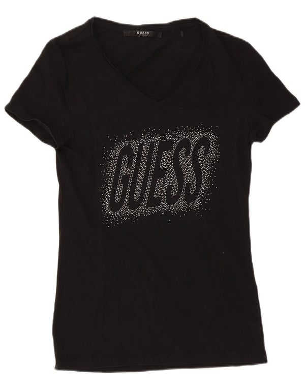 Camiseta feminina Guess com estampa gráfica UK 8 pequena preta