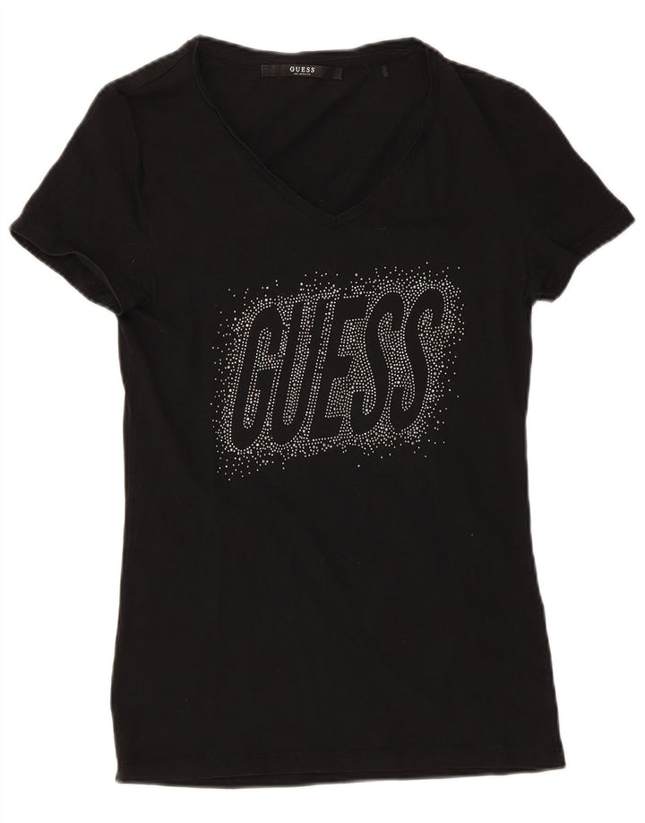 Camiseta feminina Guess com estampa gráfica UK 8 pequena preta