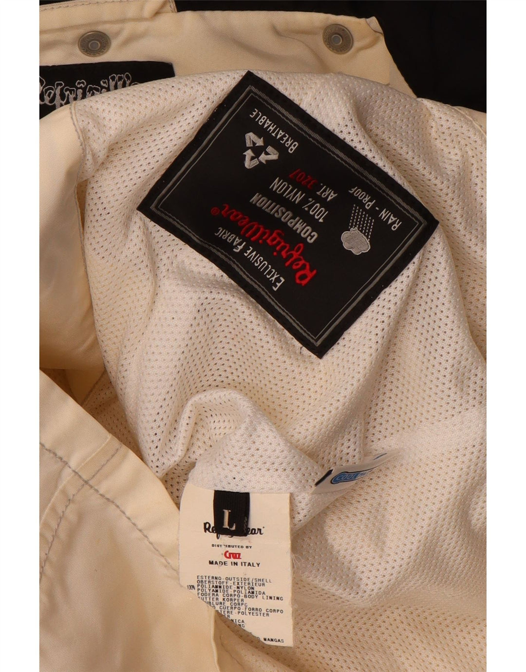 Jaqueta de chuva feminina com capuz Refrigiwear UK 14 grande off white poliamida