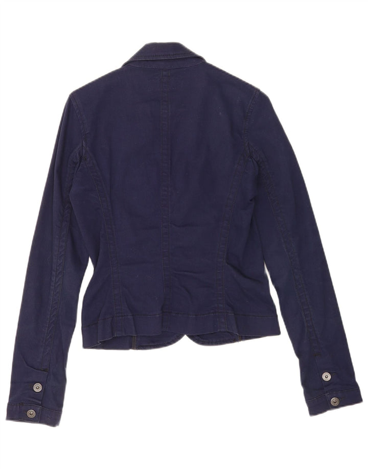 Jaqueta blazer feminina Guess com 3 botões Reino Unido 10 pequeno algodão azul marinho