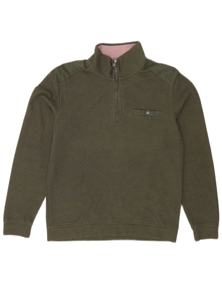 Moletom masculino Ted Baker com zíper e gola alta, tamanho 2, pequeno, cáqui, algodão
