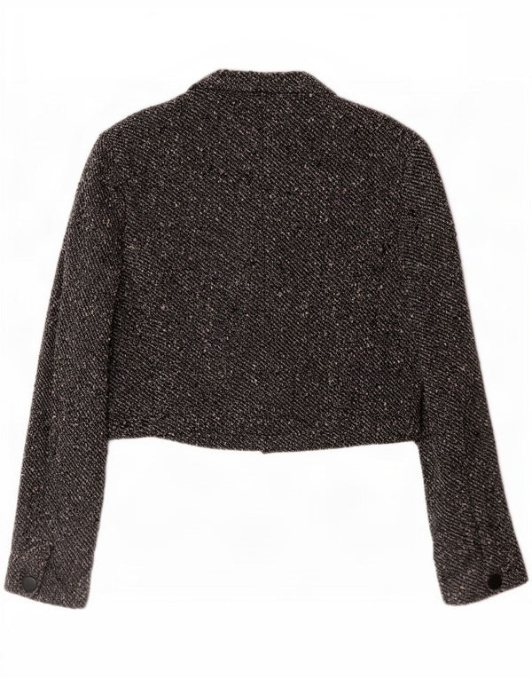 Jaqueta blazer feminina Max Mara Crop 4 botões Reino Unido 14 lã manchada cinza médio