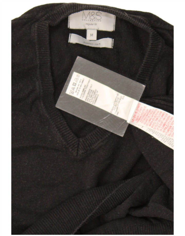 Suéter masculino Marks & Spencer com ajuste regular e decote em V, algodão preto médio