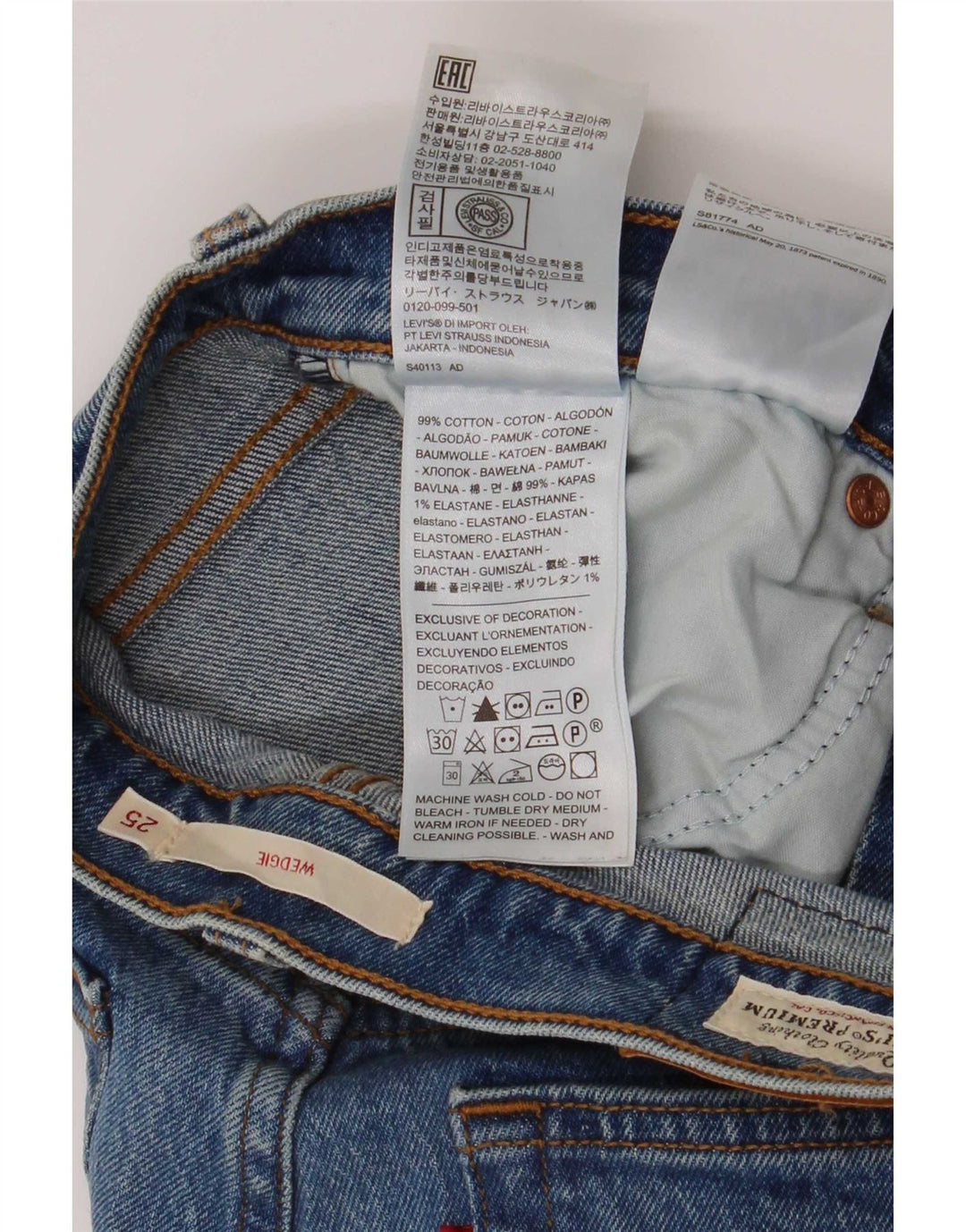 Calça jeans feminina Levi's Wedgie Straight W25 L27 azul algodão