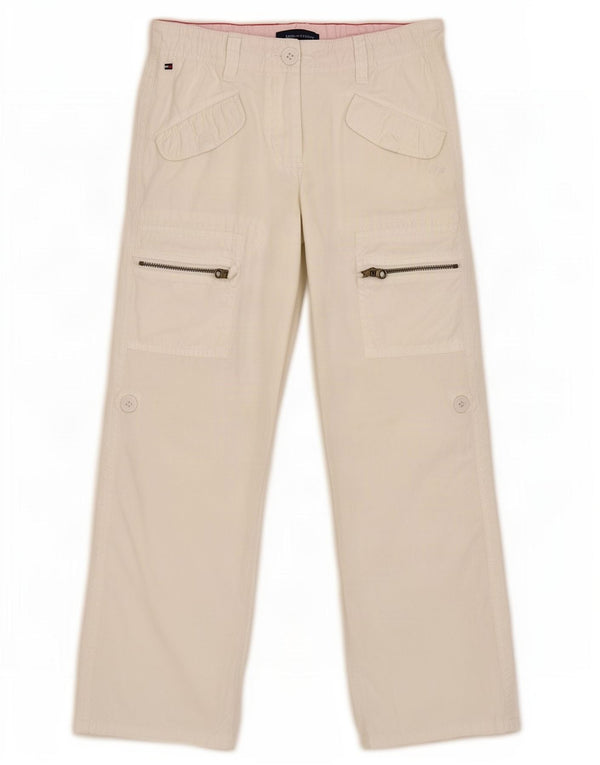 Calça cargo feminina Tommy Hilfiger com perna larga 7-8 anos W24 L22 algodão branco