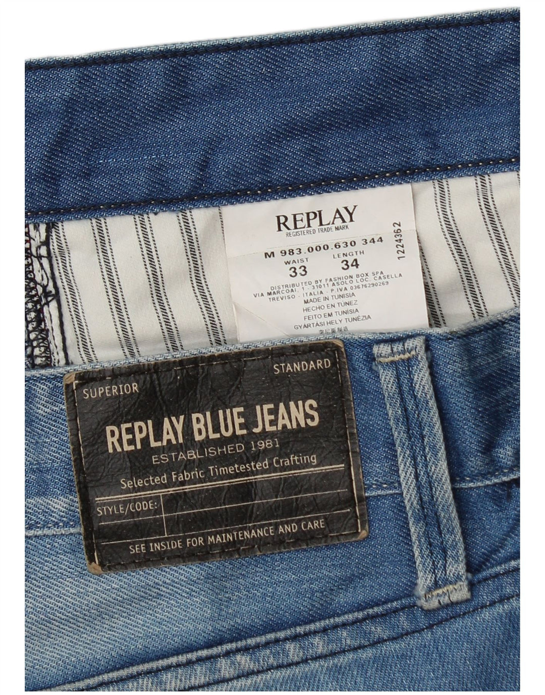 Shorts jeans masculino Replay Waitom W33 grande algodão azul
