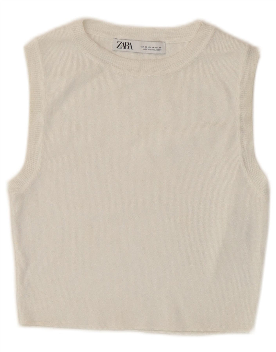 Zara Top curto sem mangas feminino UK 12 viscose branca média