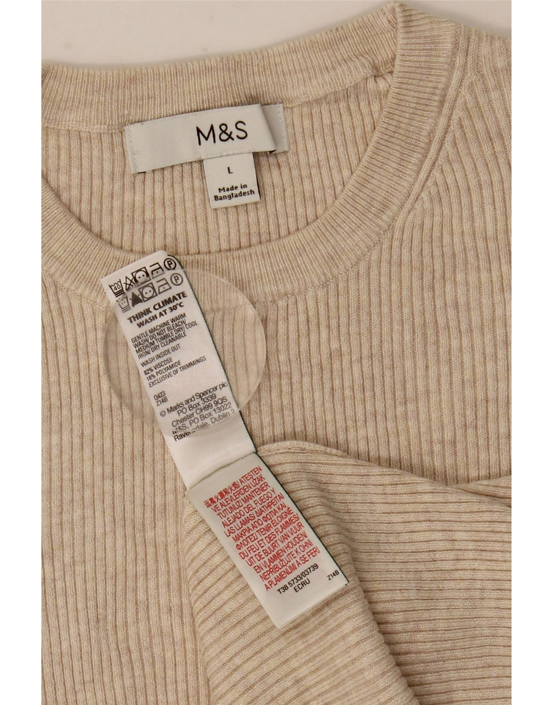 Camiseta feminina MARKS & SPENCER UK 14 grande bege viscose