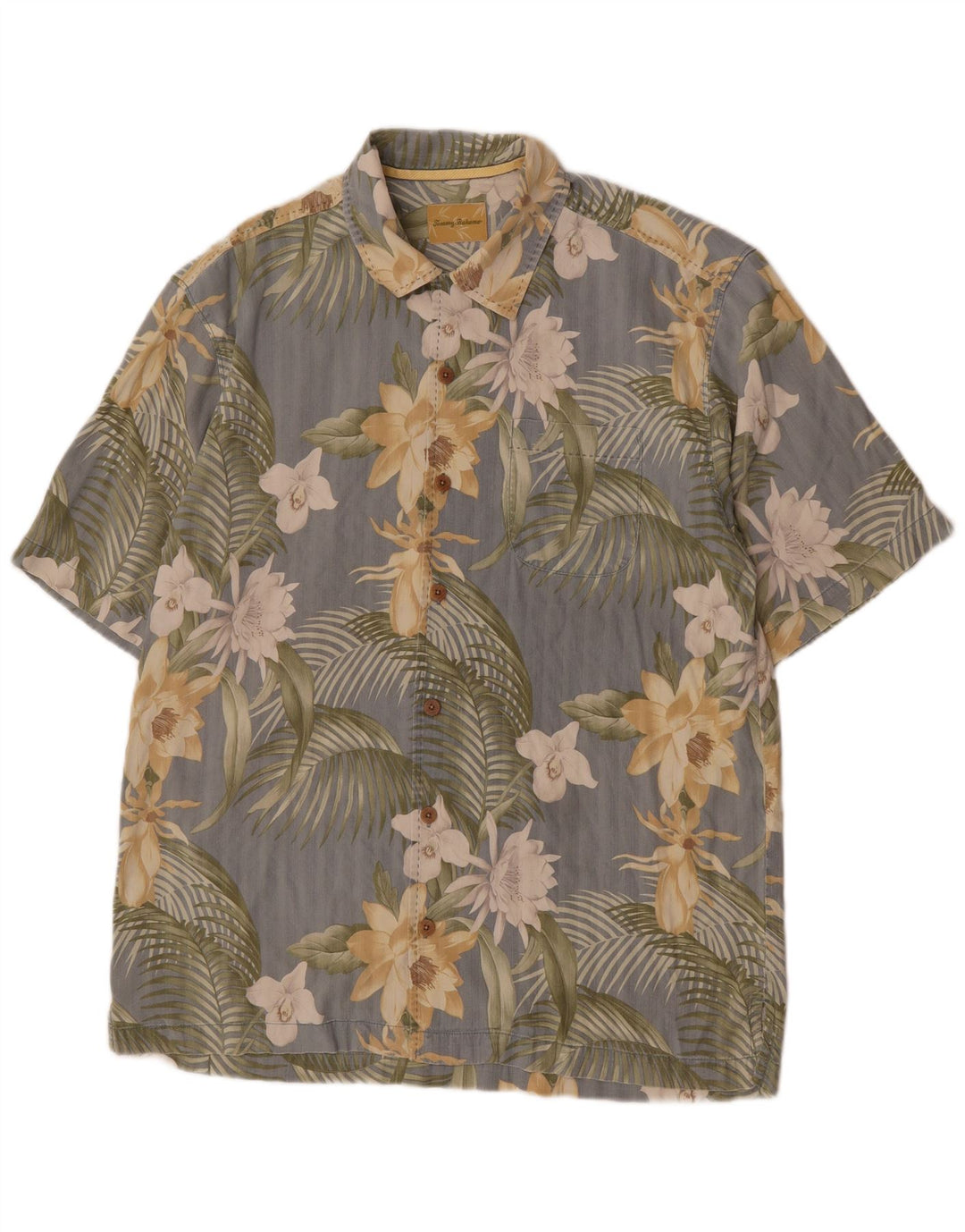 Camisa masculina de manga curta Tommy Bahama algodão floral cinza médio